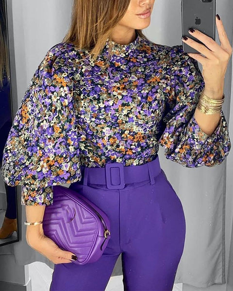 Floral Print Lantern Sleeve Top