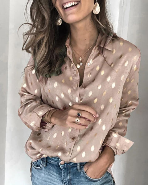Dot Print Long Sleeve Casual Shirt