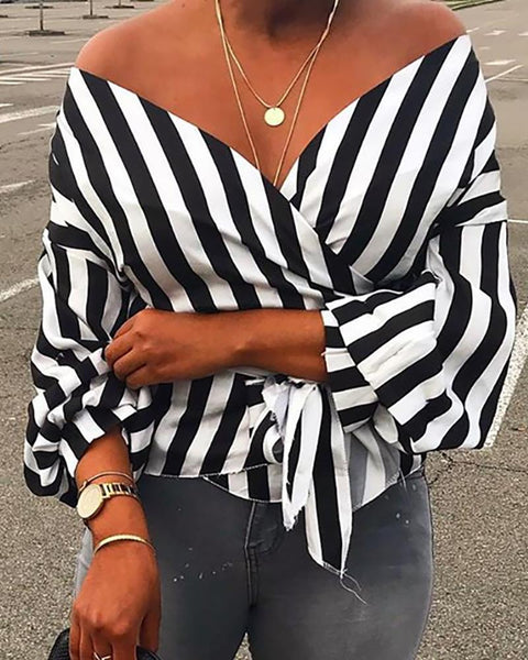 Off Shoulder Striped Casual Blouse