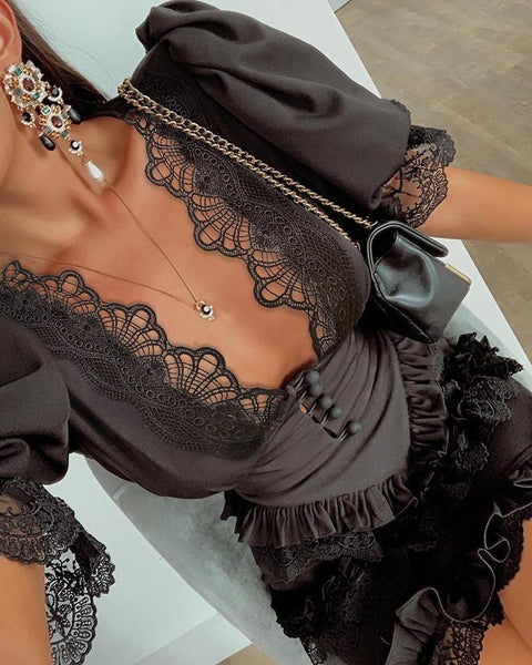 Lace Trim Mini Corset Dress