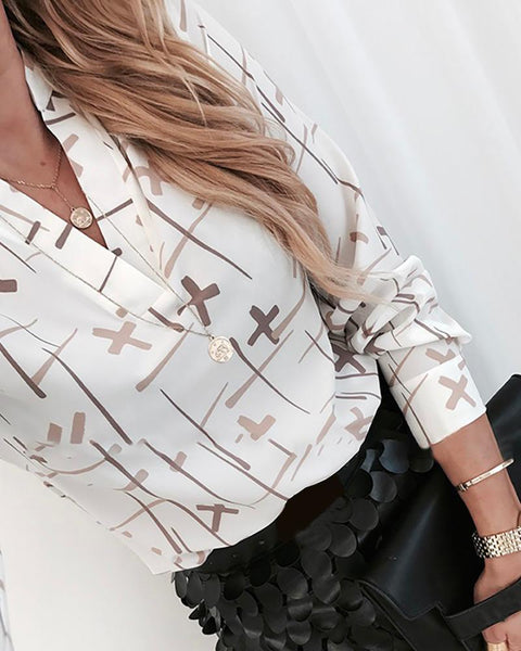 Cross Print Long Sleeve Casual Shirt